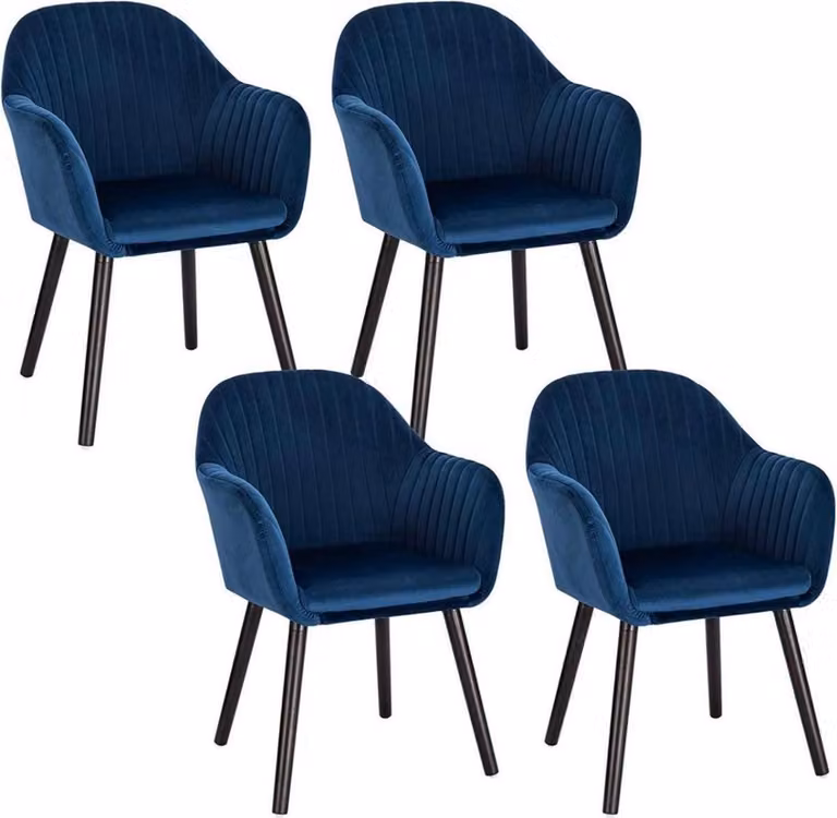 Happyment sedie per sala da pranzo blu deluxe - set di 4 - sedia da soggiorno con schienale - sedia da cucina - poltrona - sedia a guscio - velluto