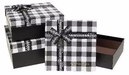 Confezione regalo con fiocco, 3 pezzi, motivo a quadri ROZETTE