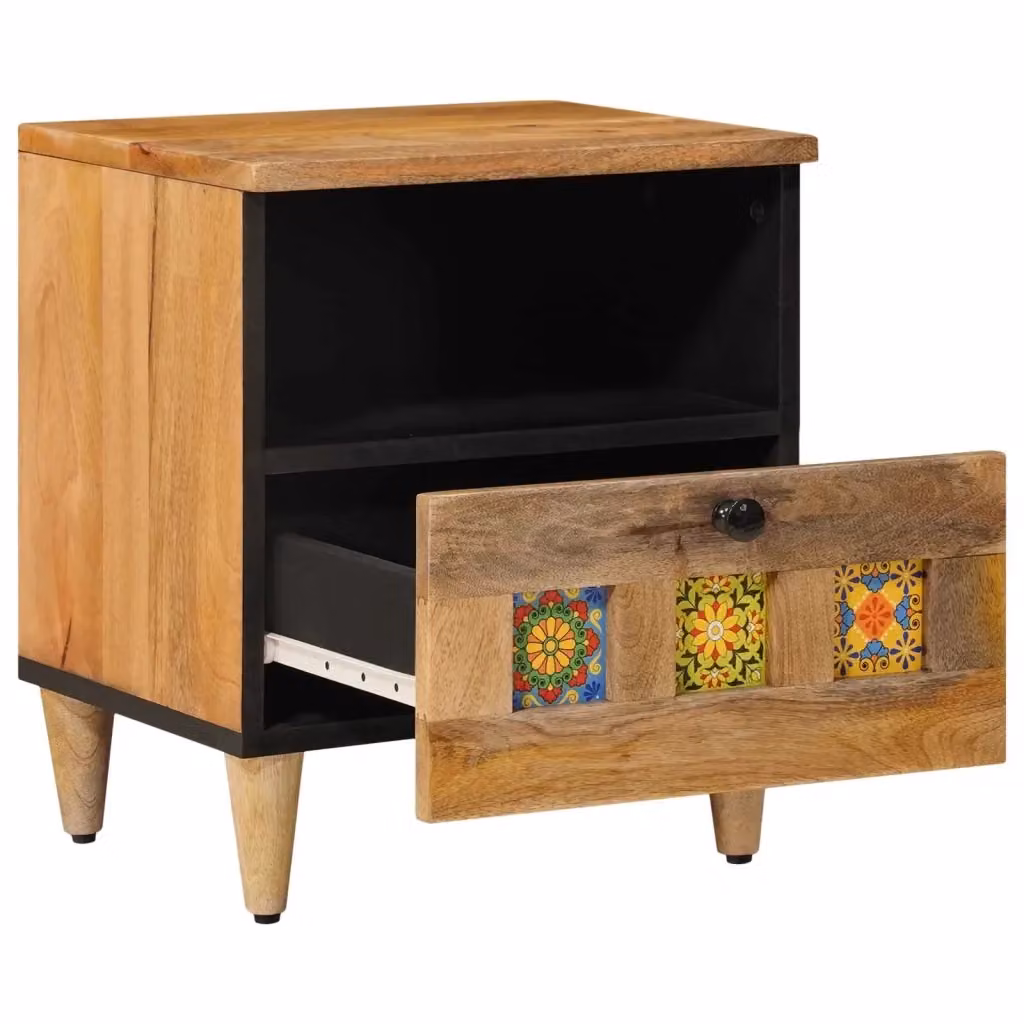 Set di 2 Armadi da Notte vidaXL in Legno di Mango Marrone L: 40 cm, P: 33 cm, H: 46 cm – 2