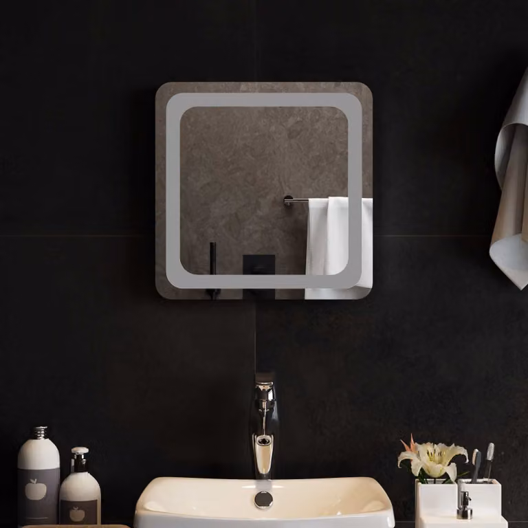 Specchio da bagno moderno vidaXL con luce LED in vetro temperato, L 40 cm x H 40 cm