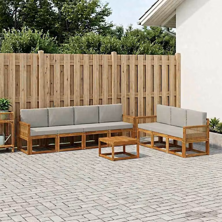 vidaXL Set di divani da esterno 8 pz in legno di acacia con cuscini, beige e grigio