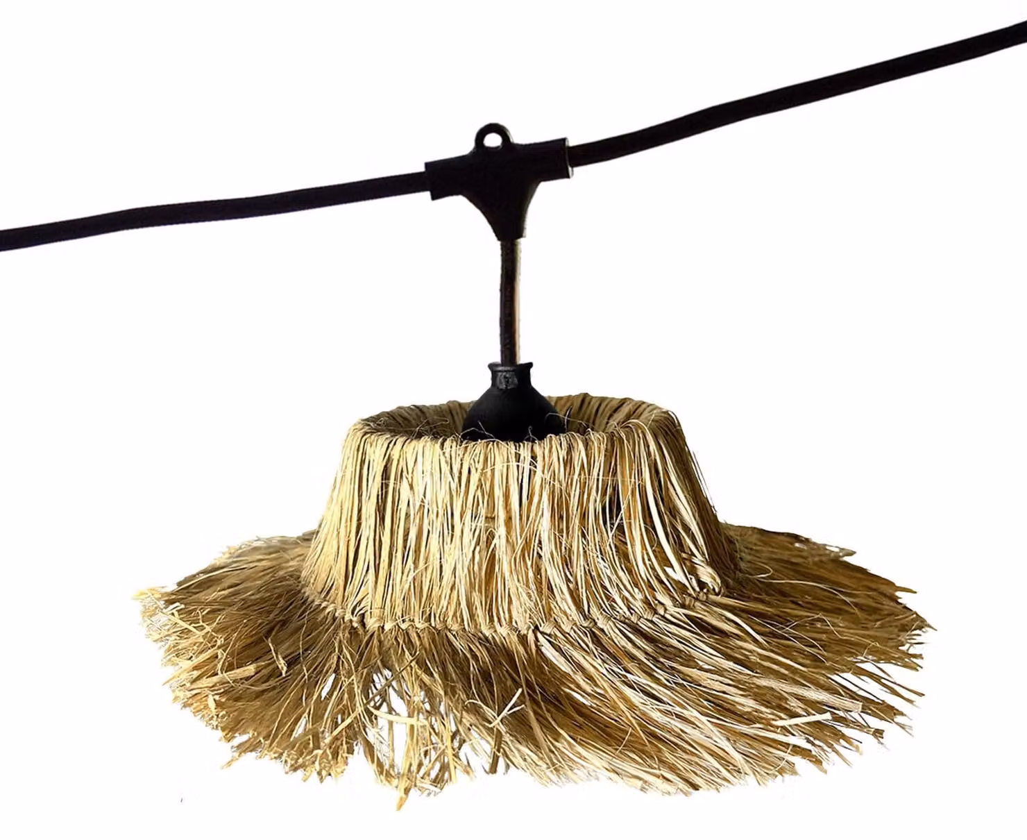 Catena luminosa da 10,2 metri, con 14 lampadine LED, attacco E27, luce bianco caldo, paralumi in paglia