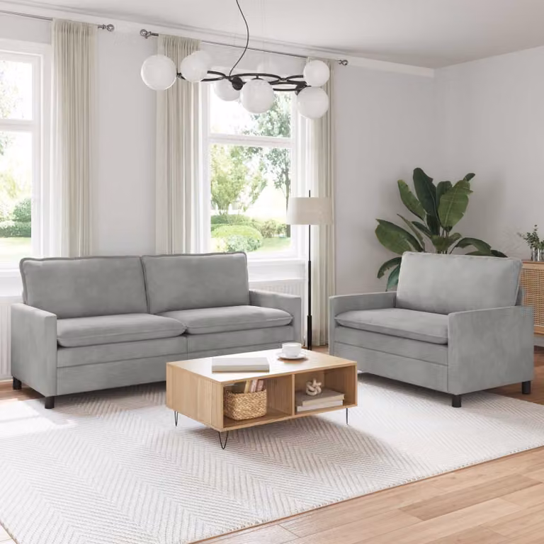 Set di 2 divani moderni vidaXL in velluto grigio con cuscini inclusi e coperture rimovibili