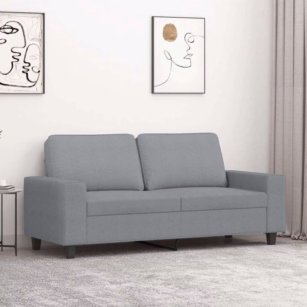 Divano a due posti, colore grigio chiaro, 140 cm, rivestito in tessuto
