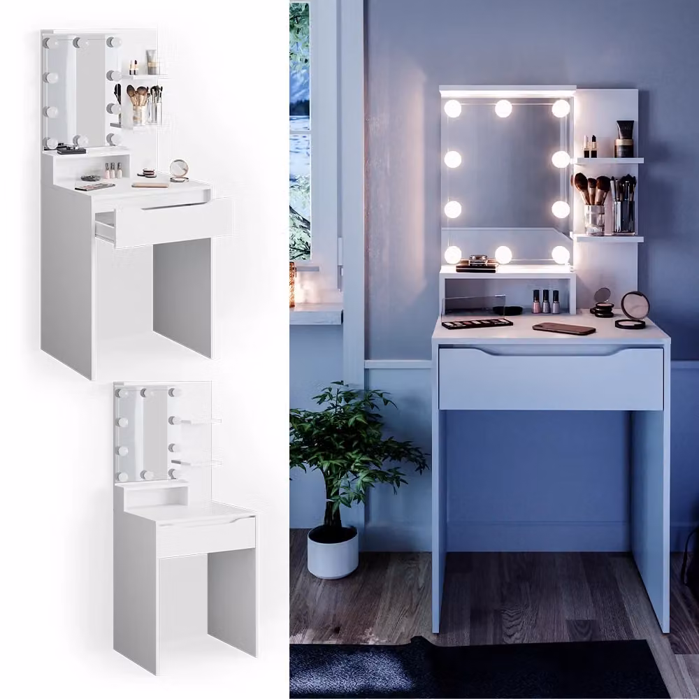 Tavolo da toeletta Ruben Vicco bianco con illuminazione a LED – 2