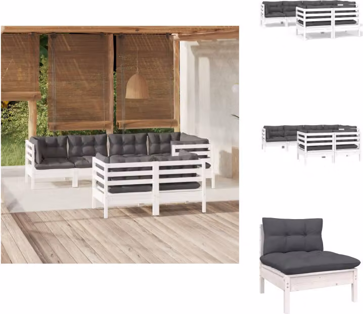 vidaXL set da salotto da giardino 7 pezzi con cuscini in legno di pino massiccio bianco - Set di mobili da giardino