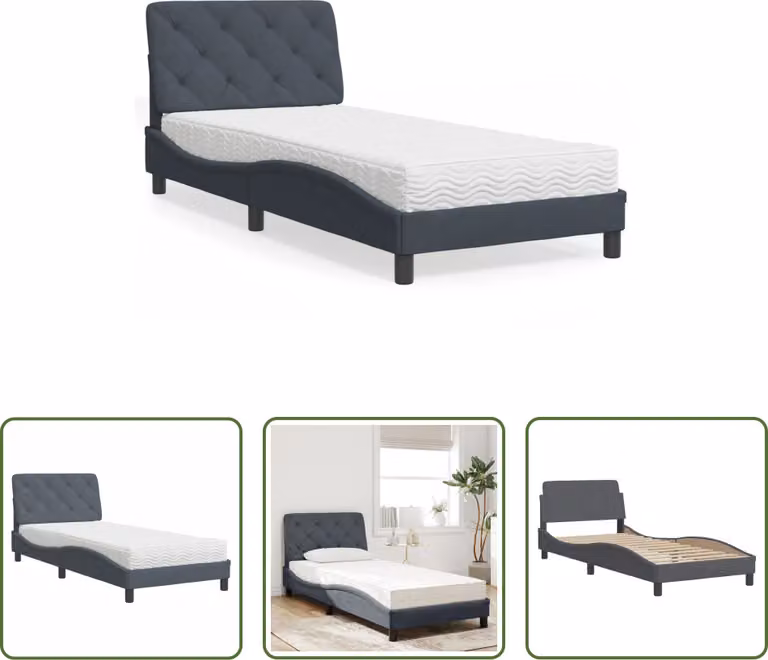 The Living Store Letto con materasso grigio scuro 80x200 cm in velluto