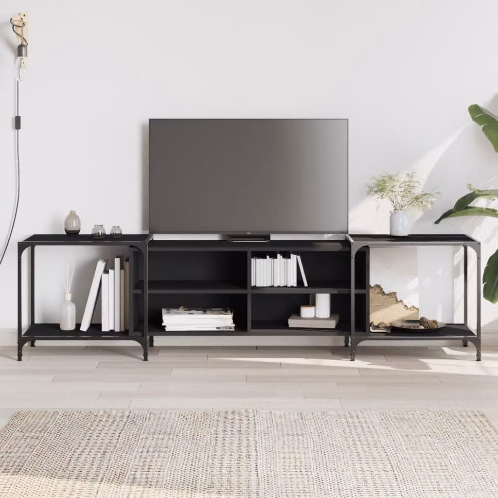 vidaXL Mobile Porta TV Nero in Legno e Metallo Stile Industrial L: 203 cm, P: 37 cm, H: 50 cm
