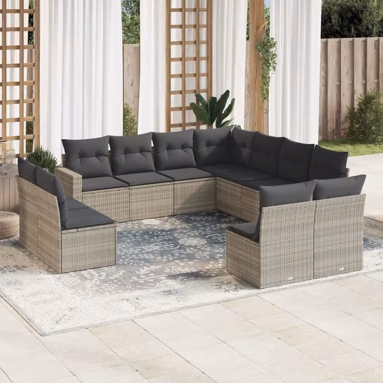 vidaXL Set Divani da Giardino 11 pz in Polyrattan Grigio con Cuscini e Struttura in Metallo