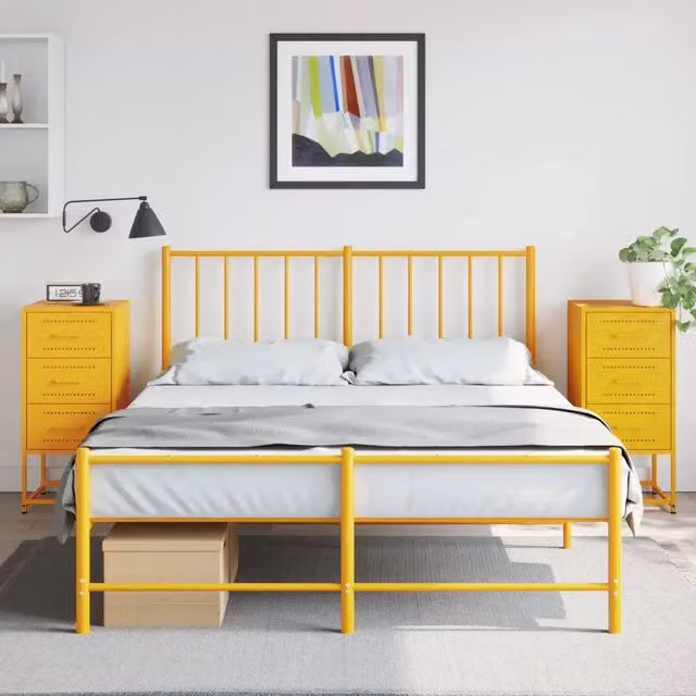 Set di 2 comodini Design Mania in metallo giallo opaco, modello da parete L/P/H: 36 x 39 x 78 cm