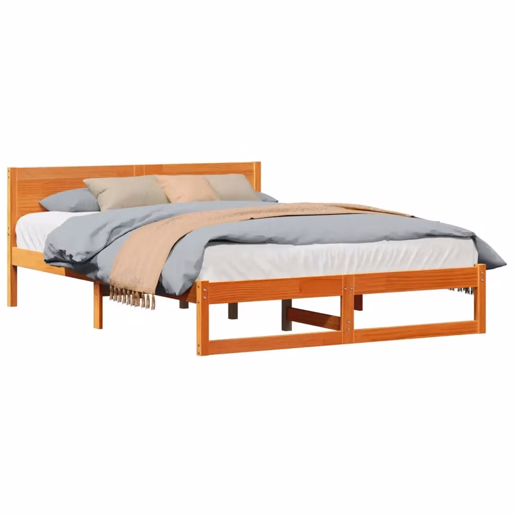 Struttura letto moderna vidaXL in pino massello marrone cerato L/P/H: 200 x 150 x 155,5 cm – 2