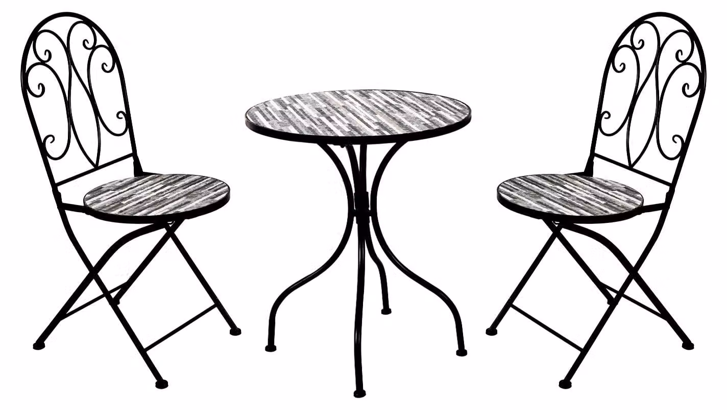 gruppo di sedute da giardino a mosaico 3 pezzi set bistrot Ø60cm effetto pietra