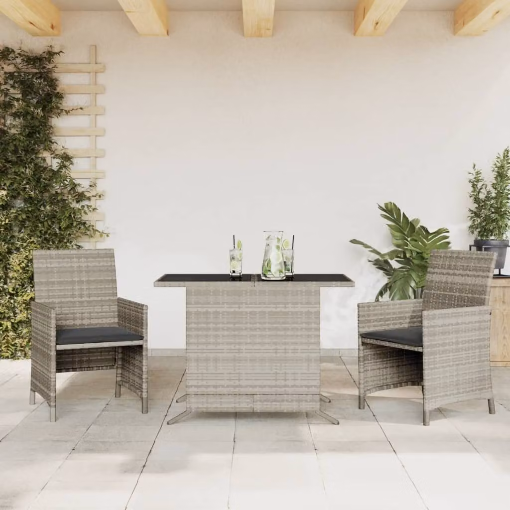 Maison Exclusive - Set da bistrot 3 pezzi con cuscini Grigio chiaro Poly Rattan