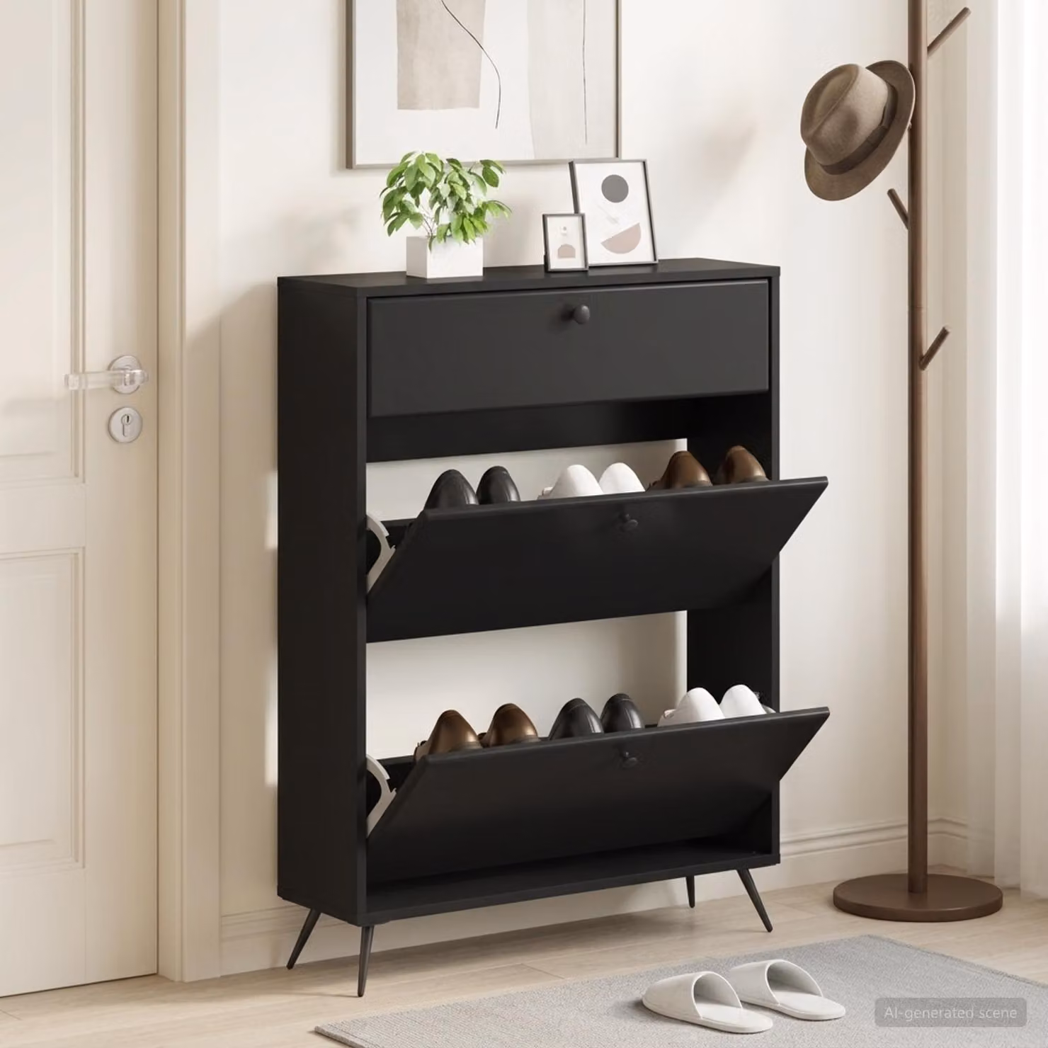 Scarpiera mobile BREDA vidaXL nera in legno ingegnerizzato e metallo L: 78 cm, P: 24 cm, H: 103 cm