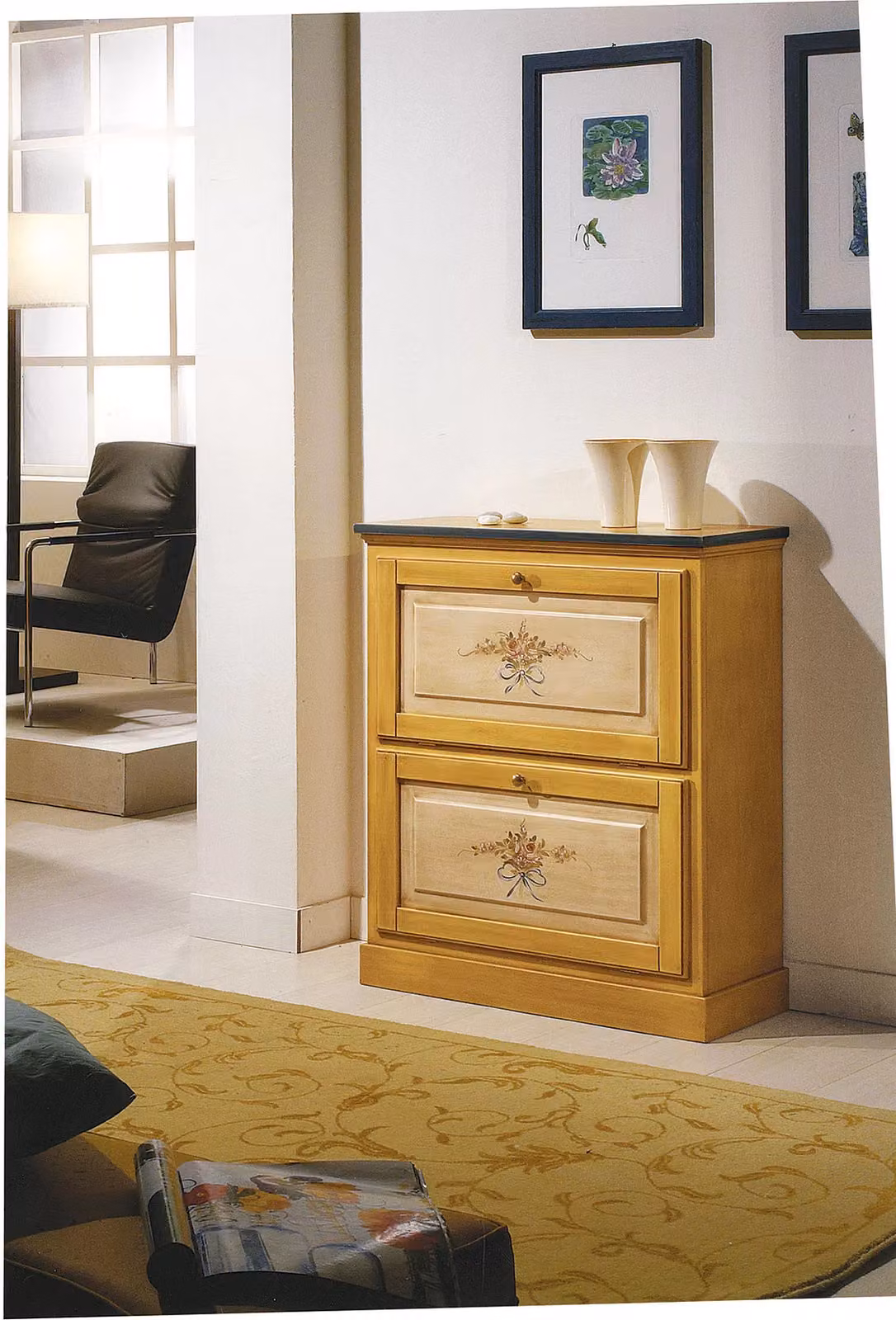 Scarpiera a 2 ante in legno massello Mobili 2G giallo e blu L: 80 cm, P: 30 cm, H: 93 cm – 2