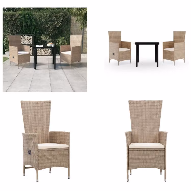 vidaXL Set da pranzo da giardino 3 pezzi con cuscini beige - Set da pranzo da giardino - Set da pranzo da giardino - Set di mobili da giardino - Set di mobili da giardino