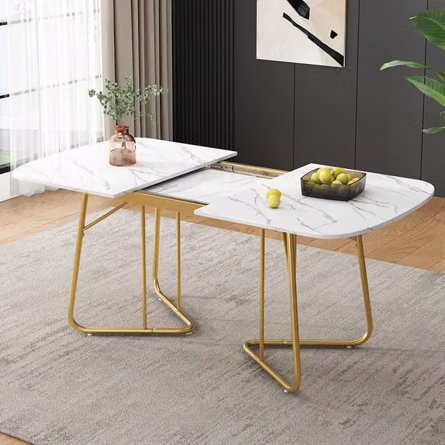Tavolo da pranzo per 4-6 persone - Xylo - 180x80 cm - Marmo bianco e oro