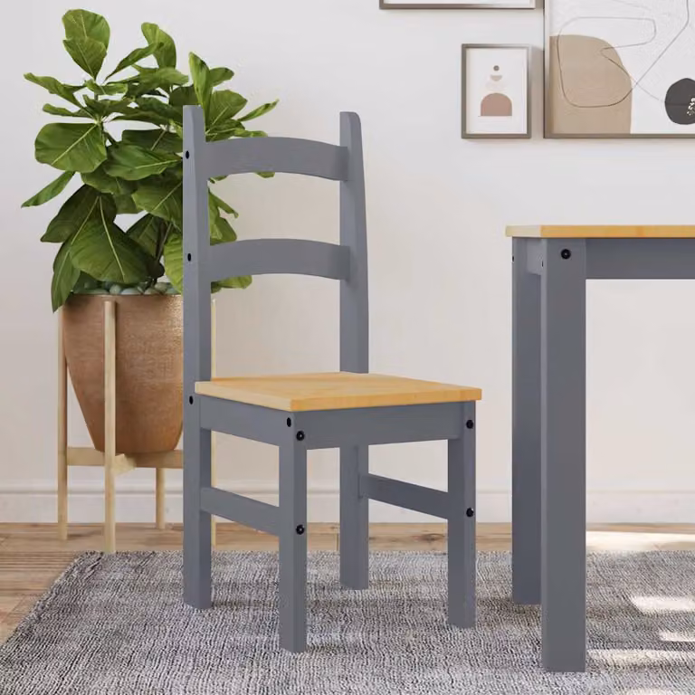 Set di 2 sedie da pranzo vidaXL in legno massello di pino cerato, colore grigio, L 40 cm x P 46 cm x H 99 cm