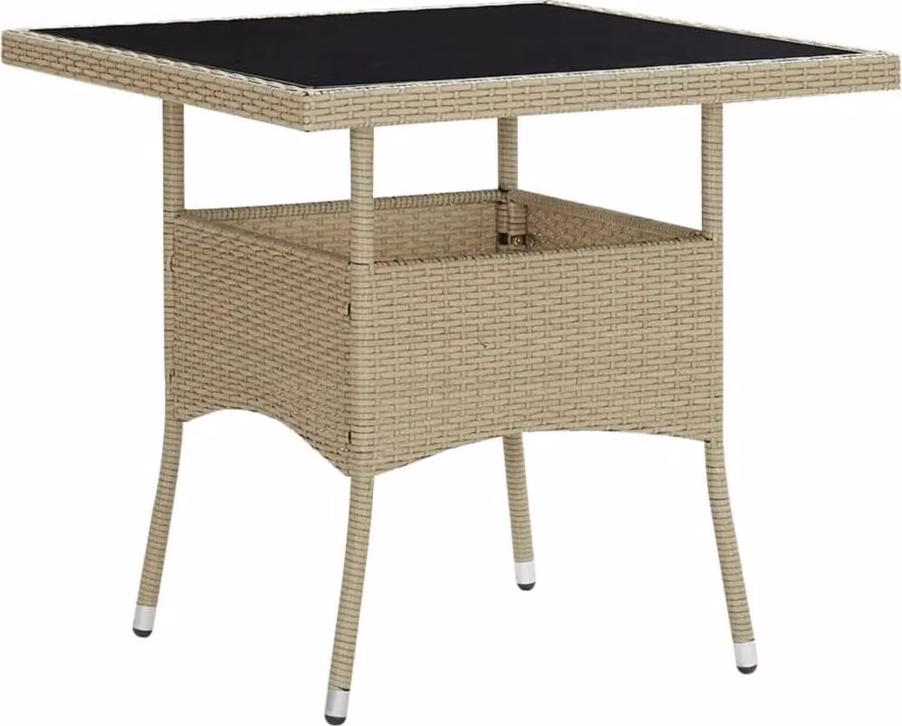 vidaXL Tavolo da giardino in rattan e vetro beige