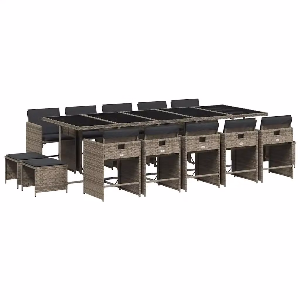 vidaXL Set da Pranzo da Giardino 15 pz in Polyrattan con Cuscini Grigio e Nero – 2