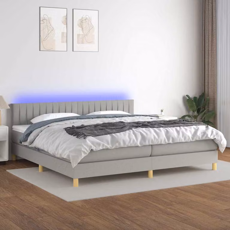 Letto Ibrido con Materasso e Illuminazione LED vidaXL, Grigio Chiaro e Bianco, L/P: 200 x 200 cm