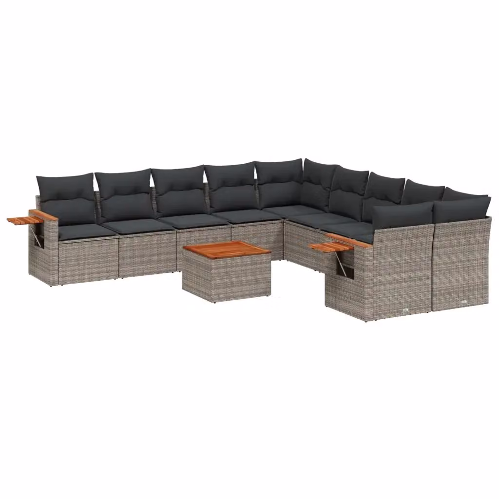 vidaXL Set Divani da Giardino 11 pz in Polyrattan Grigio con Cuscini e Tavolino da Esterno a Forma di L – 2