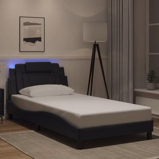 Struttura Letto Giroletto Viana Design Mania con LED e Porte USB, Colore Nero, L/P/H: 100 x 200 x 74.5 cm – 1