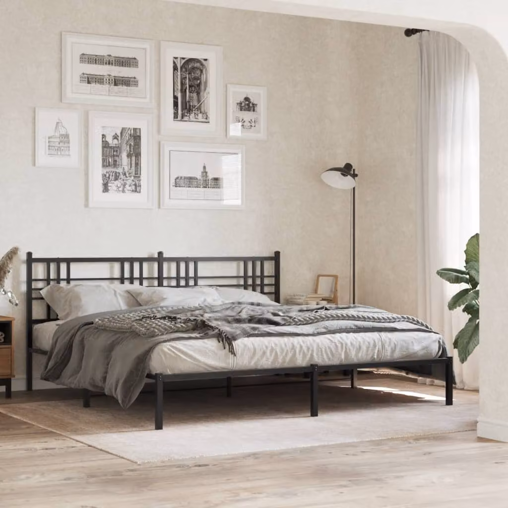 Giroletto con testiera in metallo vidaXL nero L: 219 cm, P: 187 cm, H: 90 cm