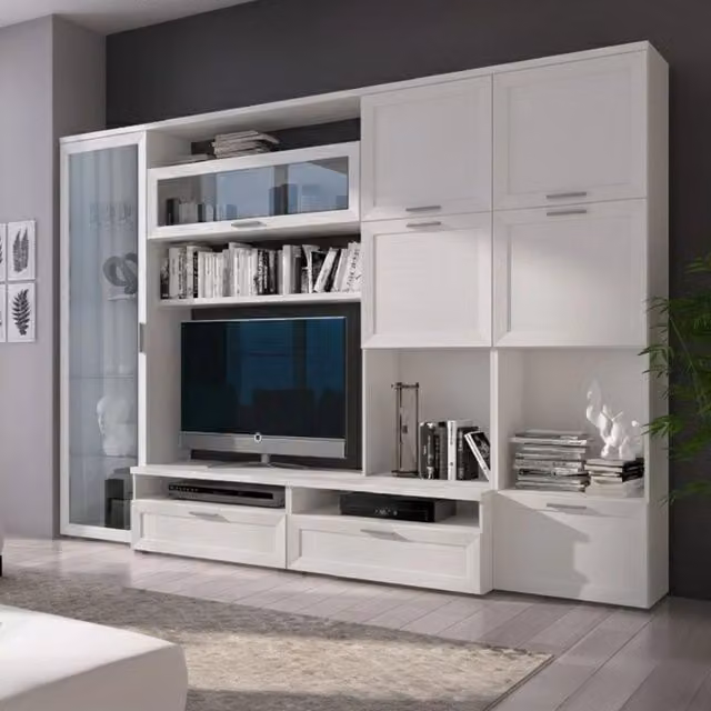 Parete Attrezzata Modulabile Cicala DMORA per Soggiorno, Bianco, Moderno