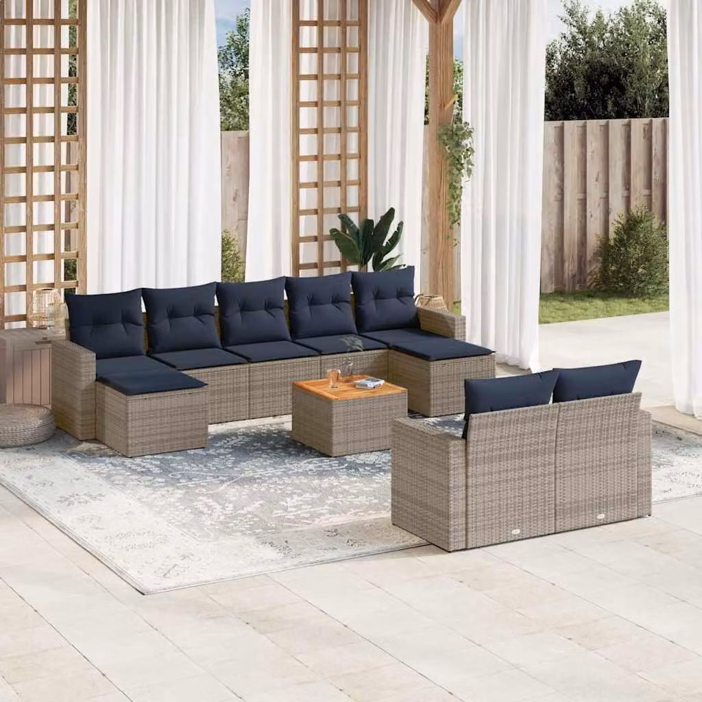 Maison Exclusive - Set divano da giardino 10 pezzi con cuscini, grigio, polyrattan