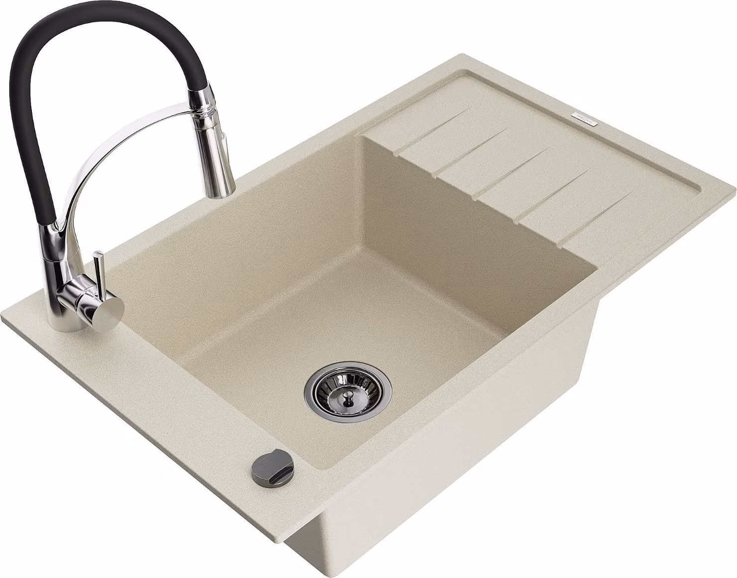 Mexen Elias lavello in granito a 1 vasca con gocciolatoio e rubinetto da cucina Aster, beige - 6511-69-73450-07-B