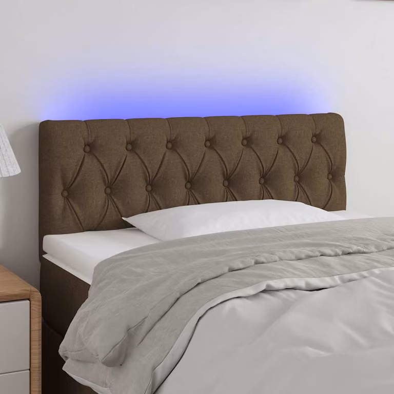 Testiera per letto vidaXL in tessuto marrone scuro con illuminazione LED e porta di ricarica USB, L 90 cm, P 7 cm, H 78-88 cm