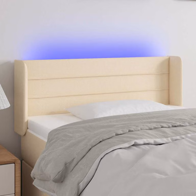 Testiera per letto vidaXL in tessuto beige con illuminazione LED e porta di ricarica USB, L 93 x P 16 x H 78/88 cm