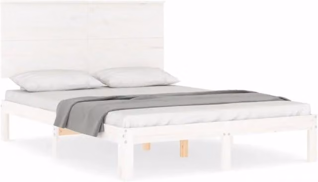 Letto matrimoniale | Letto per adulti | Giroletto senza Materasso Bianco 120x200 cm Legno Massello Pino