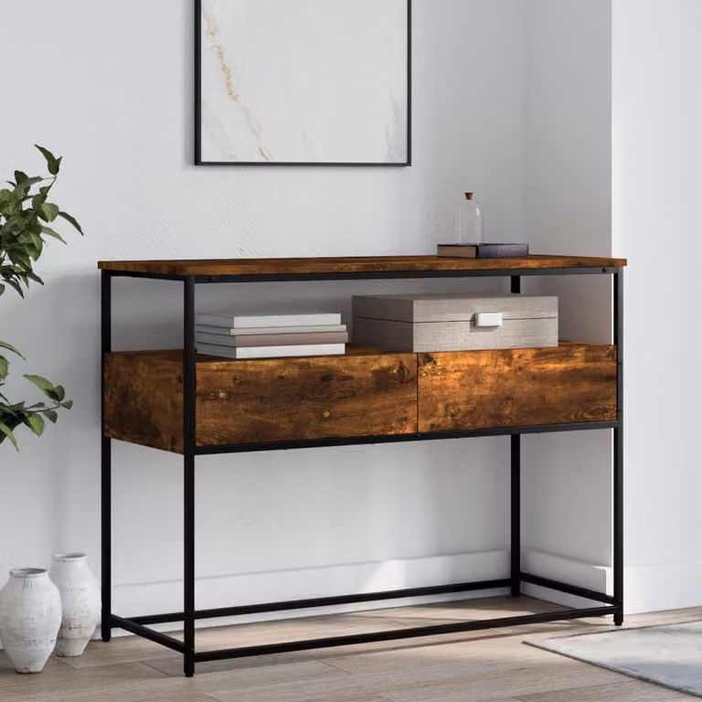 Tavolino Consolle vidaXL in Legno Multistrato Rovere Fumo, L 100 x P 40 x H 75 cm