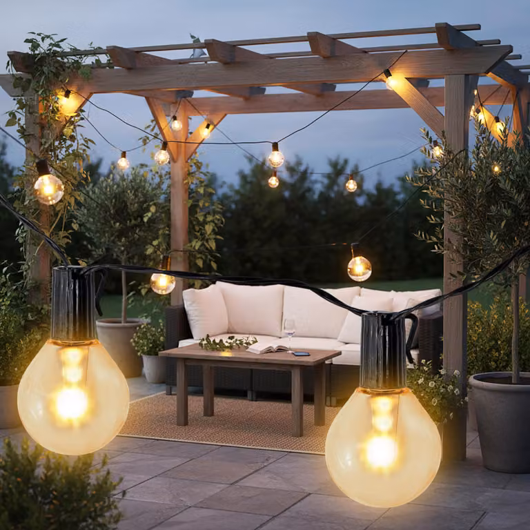 3.06 Catena luminosa a energia solare con 20 lampadine - Lunghezza circa 570 cm - Illuminazione LED per feste - Colore: bianco caldo