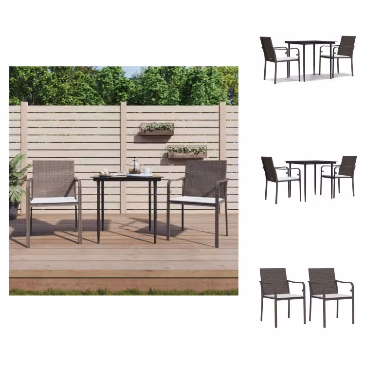 vidaXL Set da pranzo da giardino 3 pezzi con cuscini in polirattan e acciaio - Set di mobili da giardino