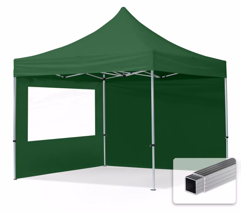 TOOLPORT 3x3m gazebo pieghevole con laterali (finestre panoramiche), ECONOMY alluminio, verde scuro