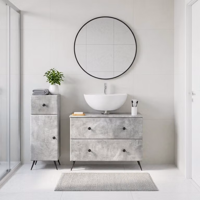 Set di mobili da bagno vidaXL BREDA composto da 2 pezzi, mobile lavabo e mobile contenitore, Grigio Cemento opaco