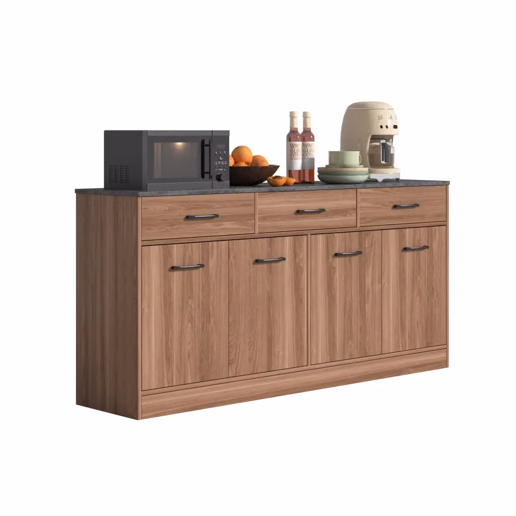 Madia moderna in MDF per cucina e soggiorno con 3 cassetti e 2 vani con ripiani regolabili, colore noce, L: 160 cm, P: 37 cm, H: 76,5 cm – 2