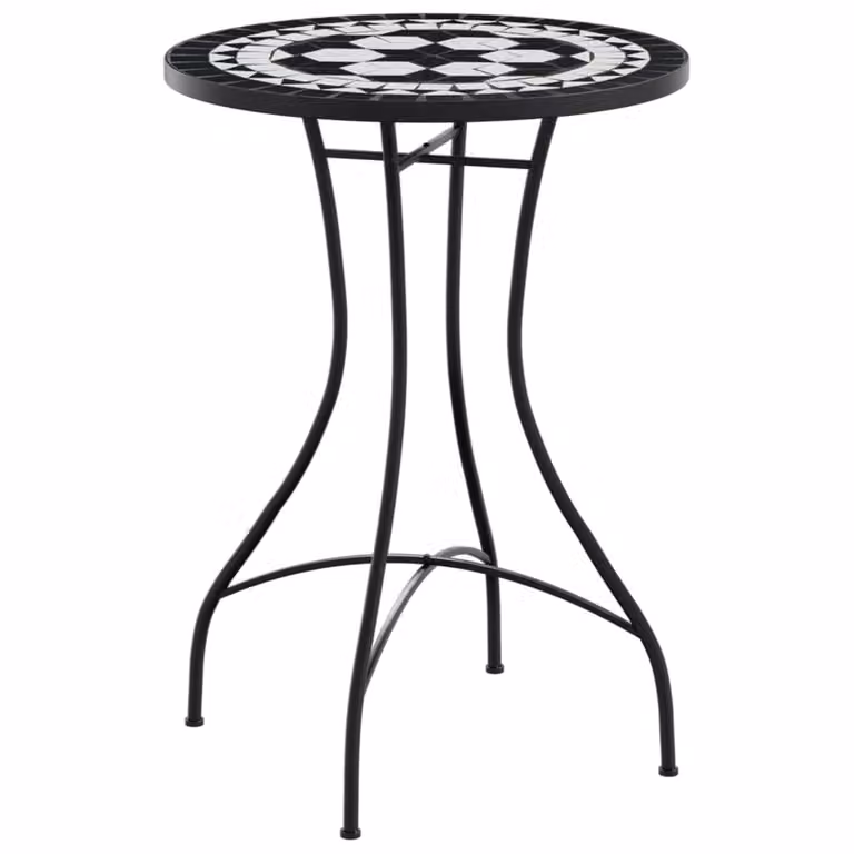 Tavolino da Bistrot con Mosaico Nero e Bianco Ø50x70cm Vetroceramica