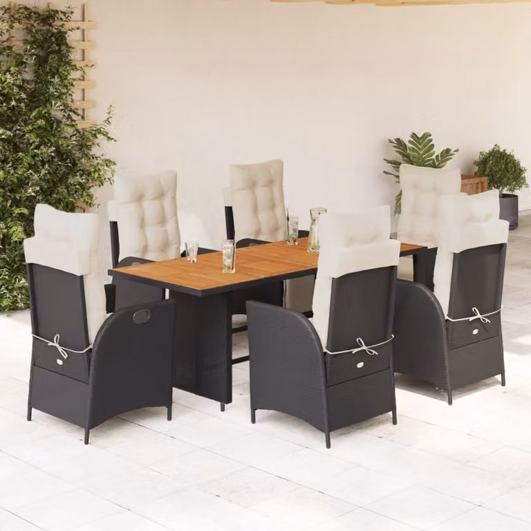Maison Exclusive - Set da Pranzo da Giardino 7 pz Nero con Cuscini in Polyrattan