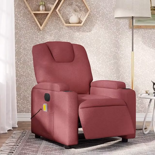 Divano Sedia-Poltrona Massaggiante Reclinabile Elettrica Rosso Vino Tessuto 667700