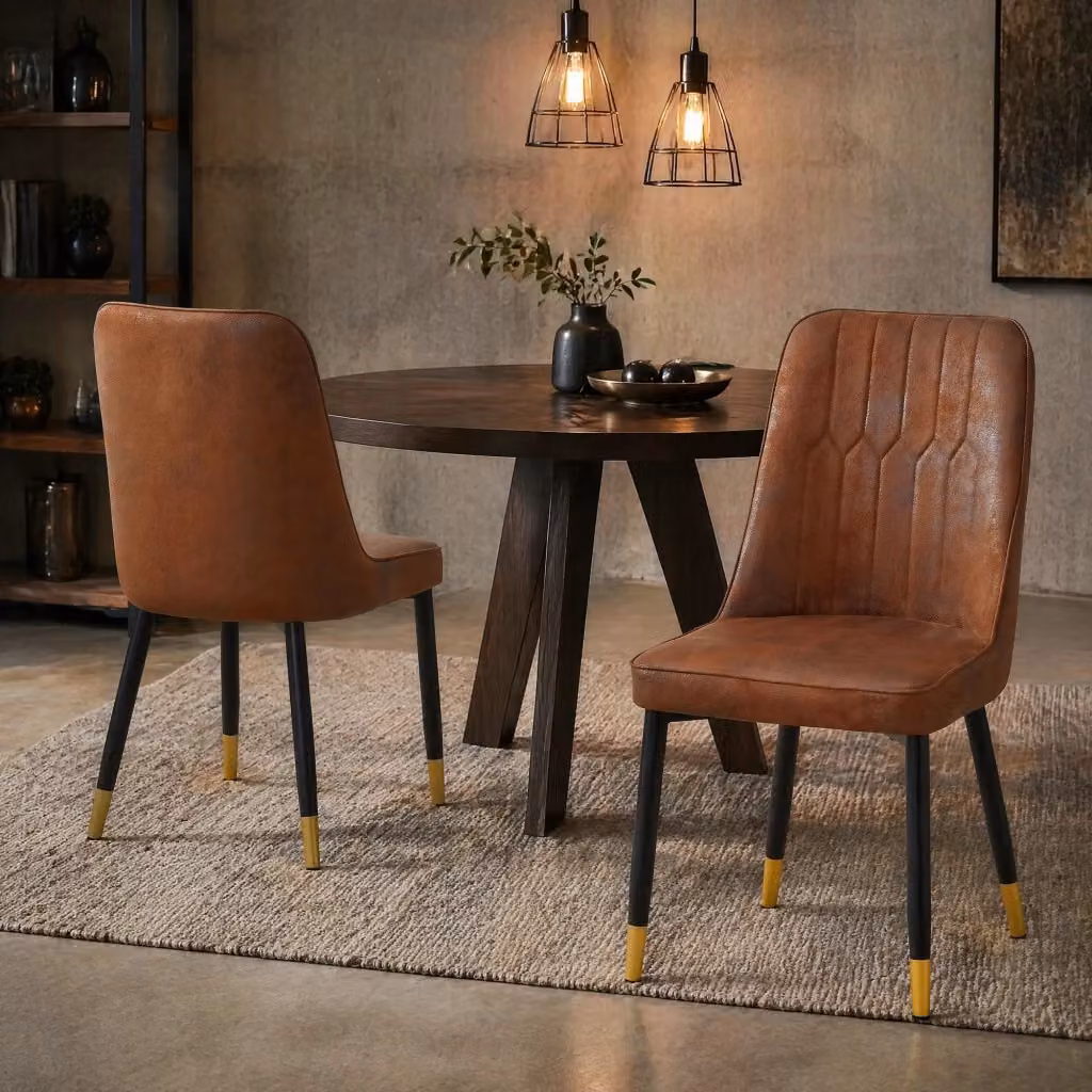 Set di 2 sedie da pranzo moderne MODFU con seduta in tessuto marrone e gambe in metallo nero – 2