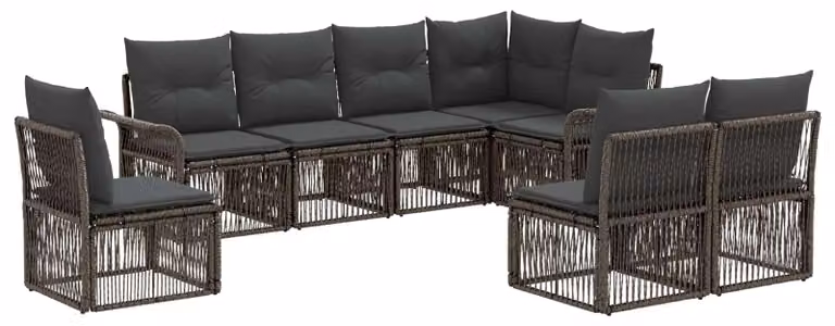 Set da giardino composto da 8 pezzi, colore grigio, realizzato in rattan sintetico