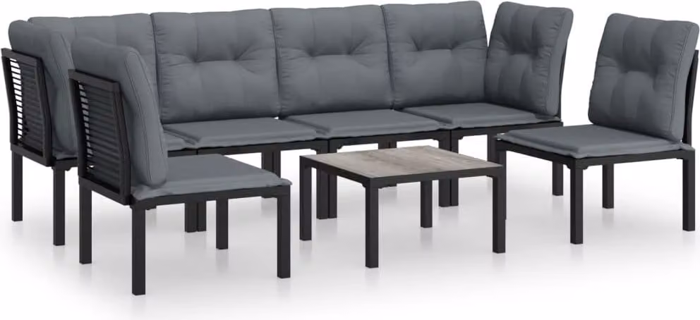 Set Salotto da Giardino 7 pz Nero e Grigio in Polyrattan