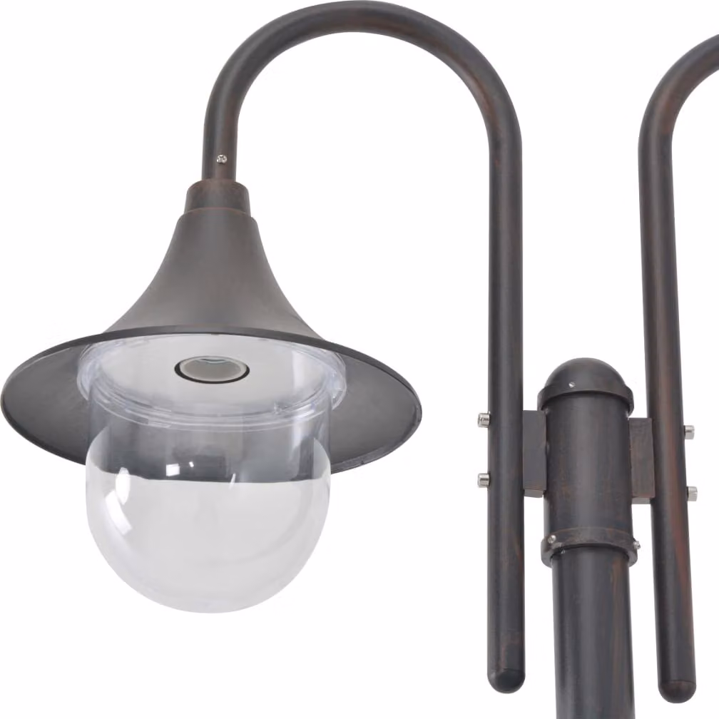 Lampione da Giardino E27 220 cm in Alluminio 2 Lampade Bronzo