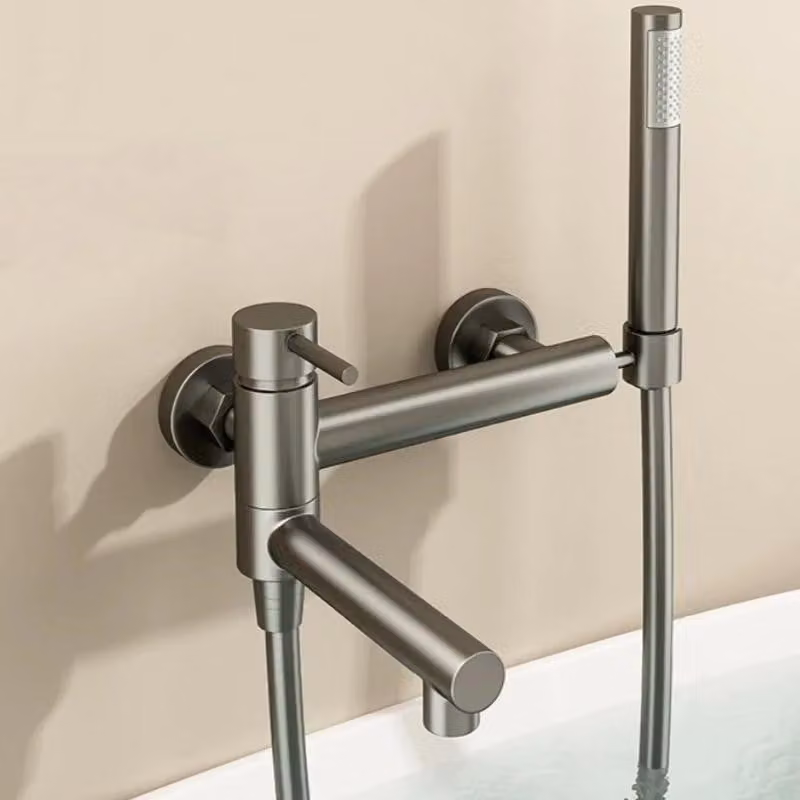 Rubinetto per vasca da bagno - Miscelatore per vasca da bagno da parete - Bocchetta orientabile - Doccetta manuale - Miscelatore monocomando con controllo acqua calda/fredda - Acciaio inossidabile 304 - Grigio metallizzato