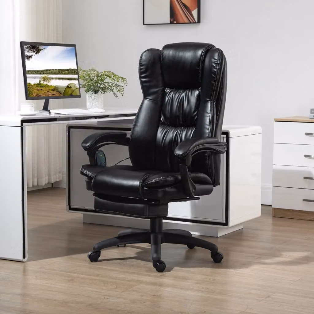 Sedia da Ufficio Executive GIORDANOSHOP in Finta Pelle Nera con Poggiatesta e Ruote, L/P/H: 68,5 x 68,5 x 113-121 cm – 2