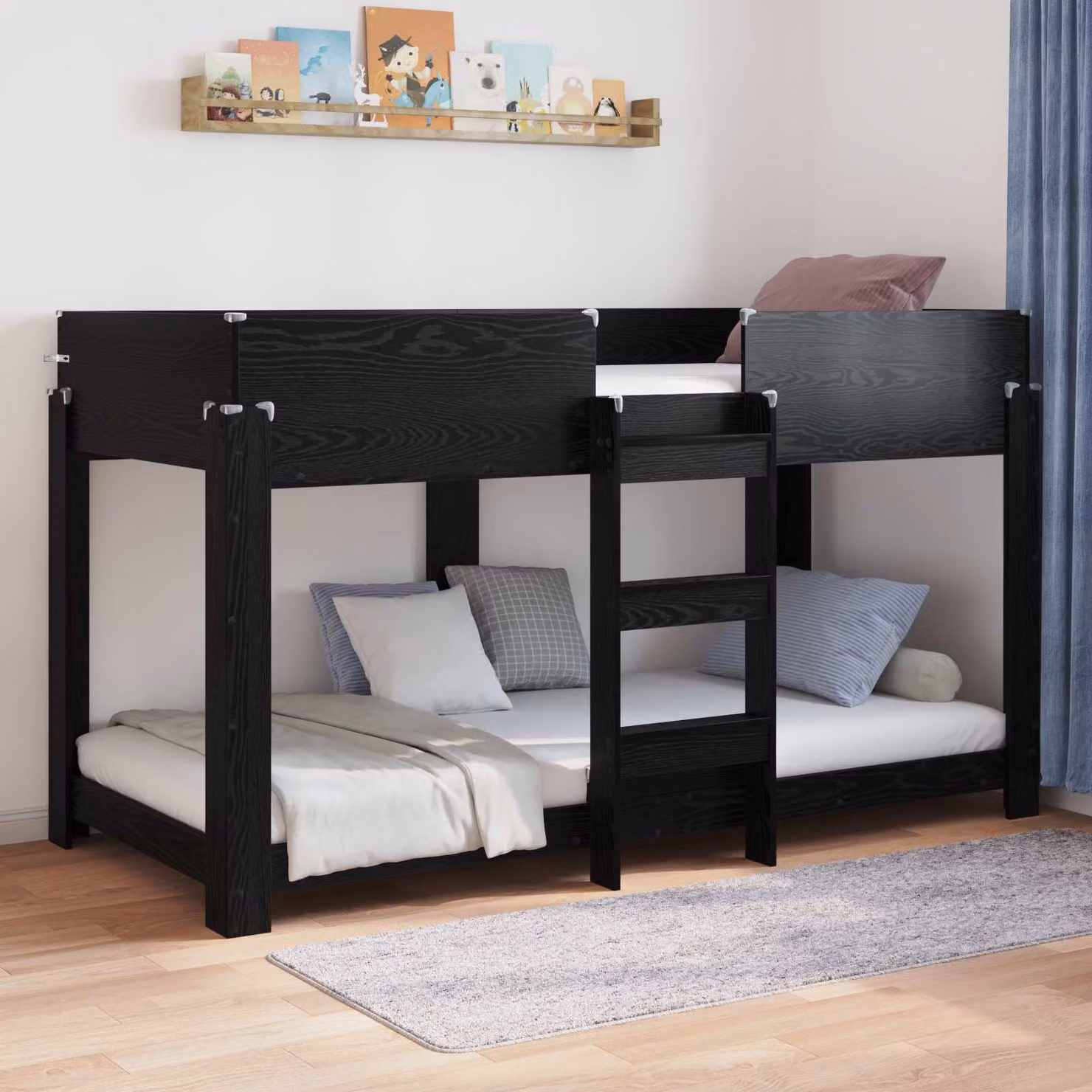 vidaXL Letto a Castello per Bambini in Legno Rovere e Nero L/P/H: 200 x 80 x 117 cm – 1